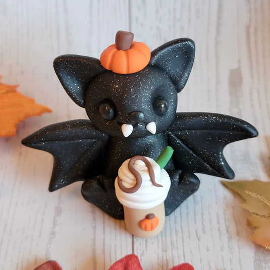 Pumpkin Spice Latte Bat “Candy”, Handmade Clay Bat