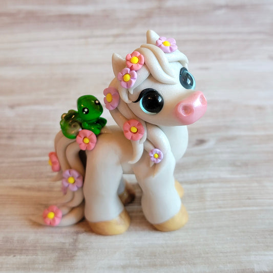 Flower Chameleon Pony “Athena”, Handmade Clay Pony