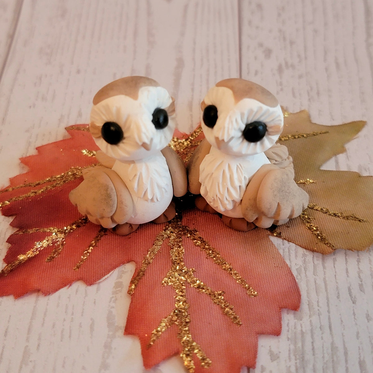 Baby Barn Owls Pair, Handmade Clay Owls