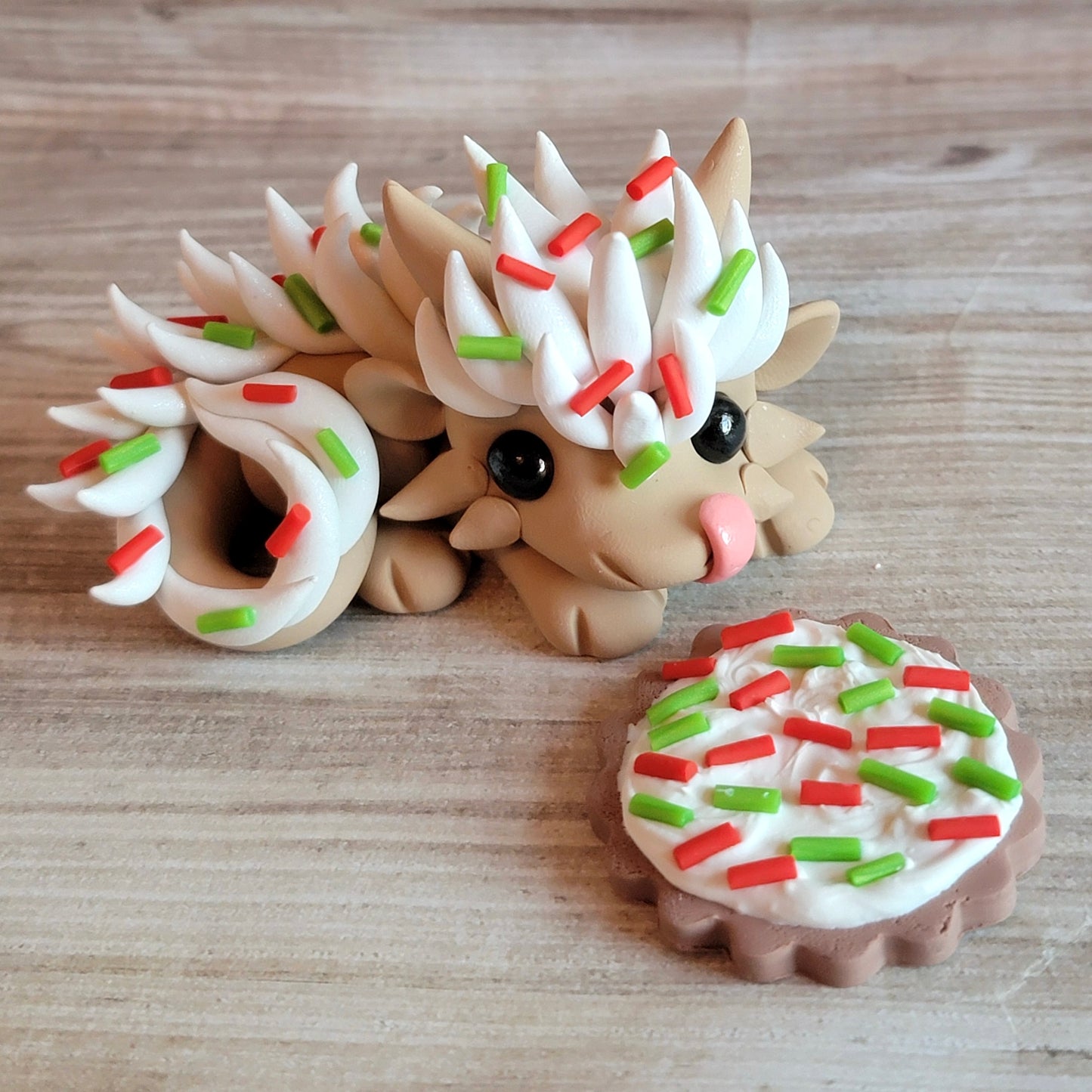 Christmas Sugar Cookie Dragon “Sprinkles”, Handmade Clay Dragon