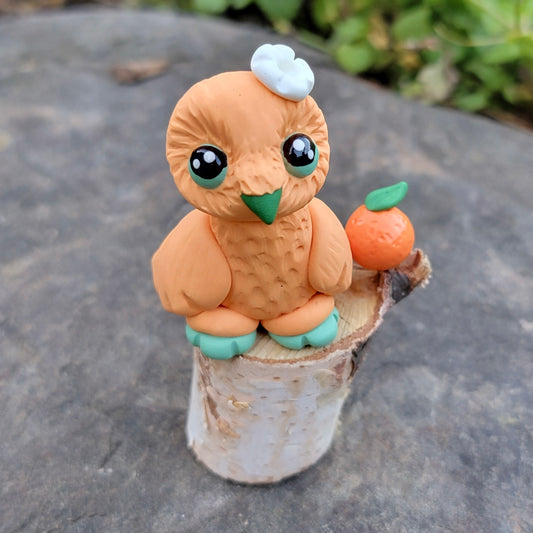 Mini Orange Owl “Creamsicle”, Handmade Clay Owl