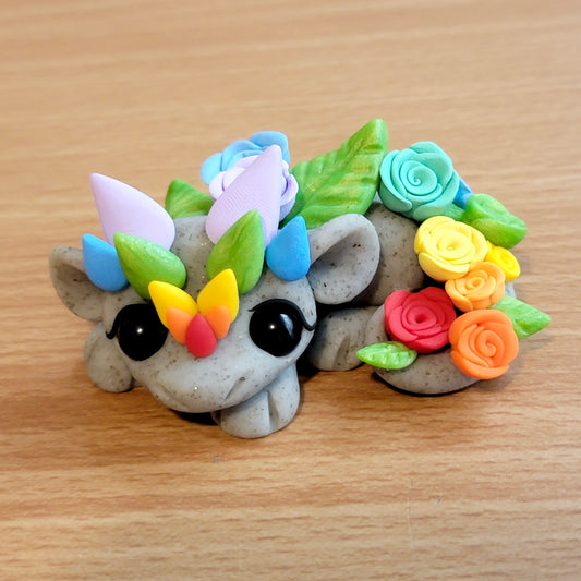 Rainbow Rose Dragon “Pebble”, Handmade Clay Dragon