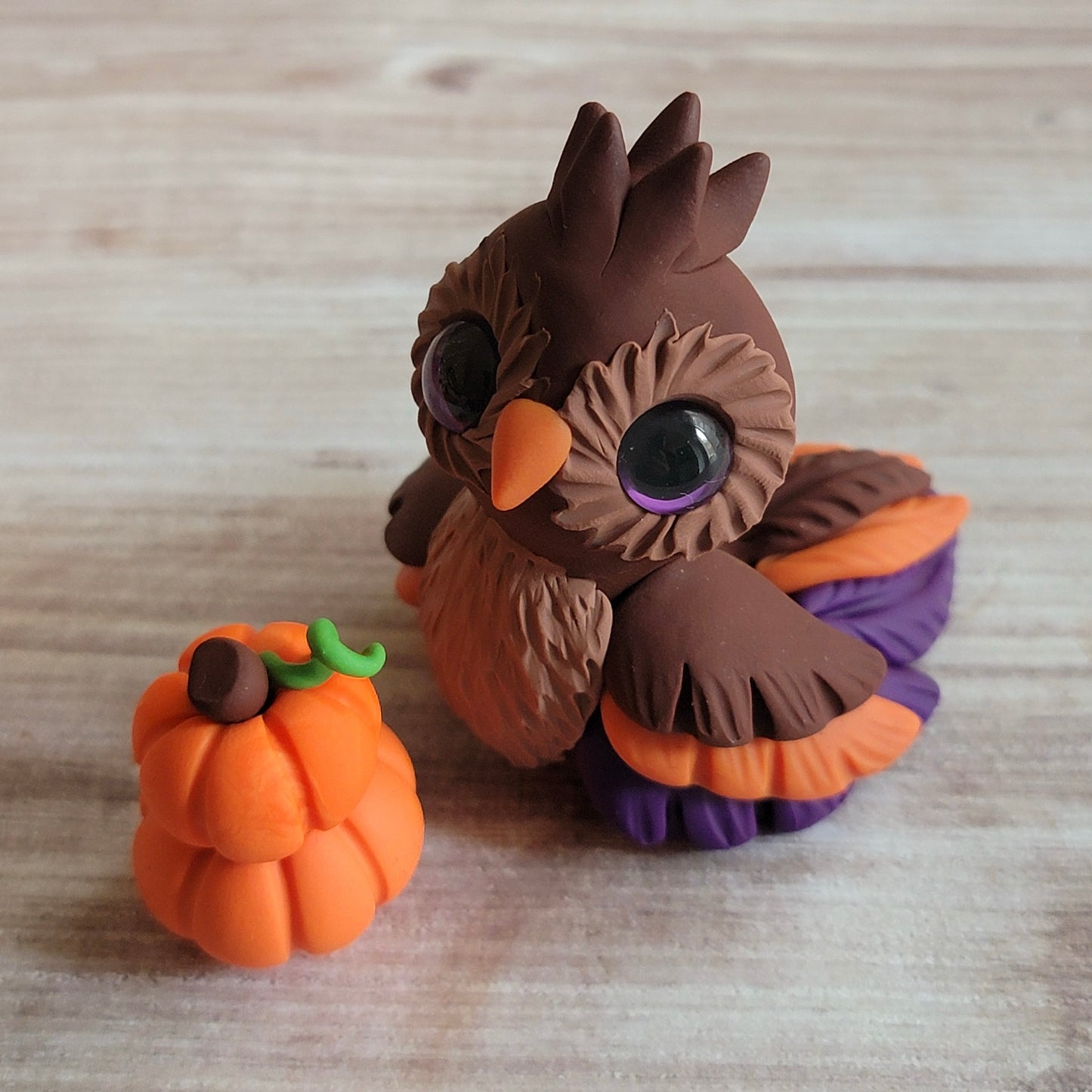 Pumpkin Owl “Nutmeg”, Handmade Clay Owl