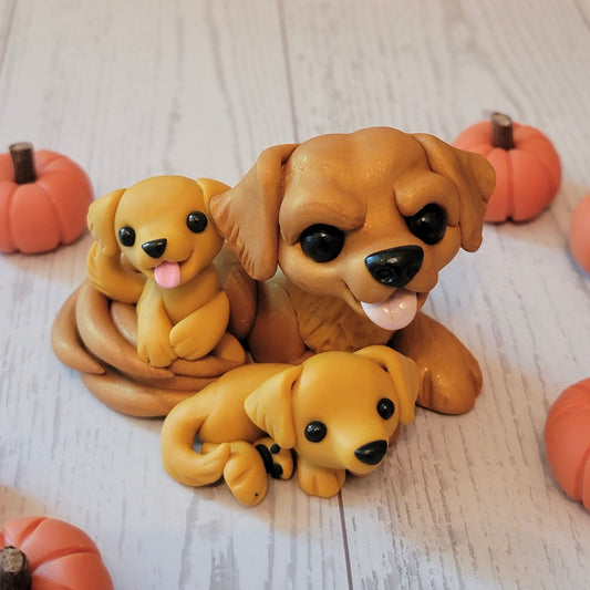 Golden Retriever Family, Handmade Clay Dogs