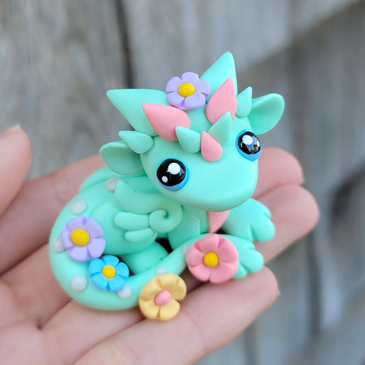 Mini Turquoise Flower Dragon, Dragon Sculpture