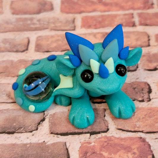 Marble Dragon “Azul”, Handmade Clay Dragon