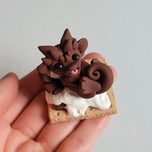 Gooey S’mores Baby Dragon, Handmade Clay Dragon