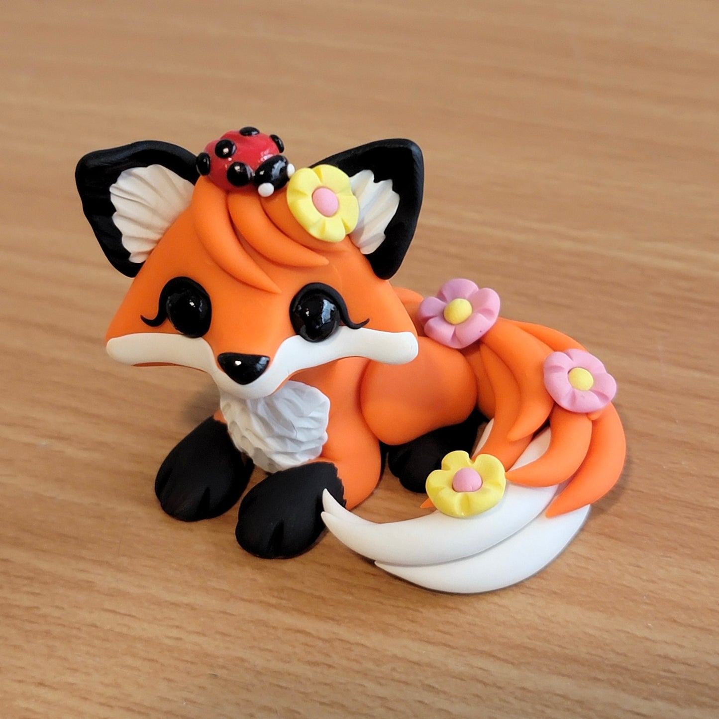 Mini Flower Fox #2, Handmade Clay Fox