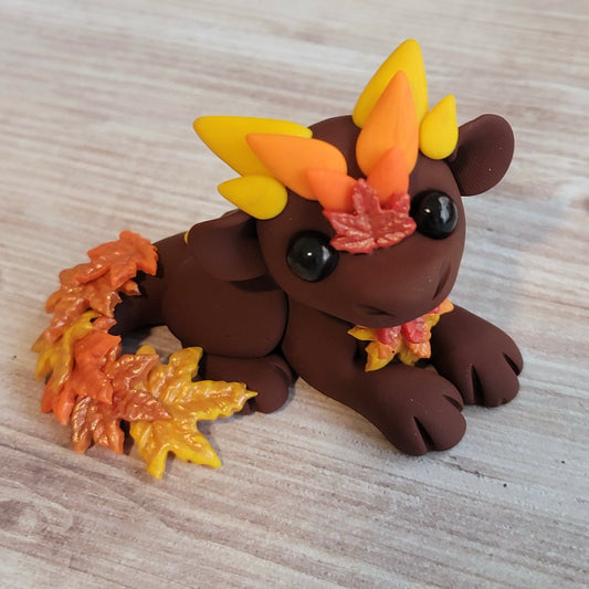 Fall Leaves Dragon “Copper”, Handmade Clay Dragon