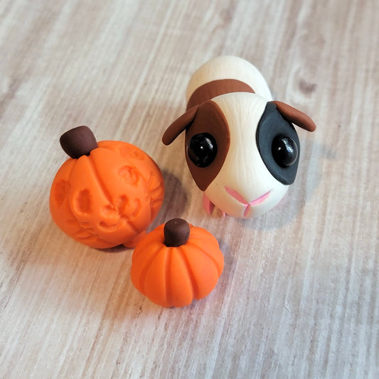 Guinea Pig w/Pumpkins “Nutmeg”, Handmade Clay Guinea Pig