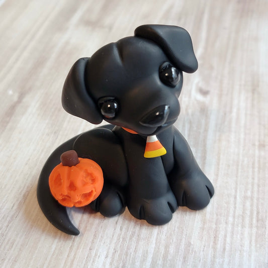 Halloween Puppy “Shadow”, Handmade Clay Dog