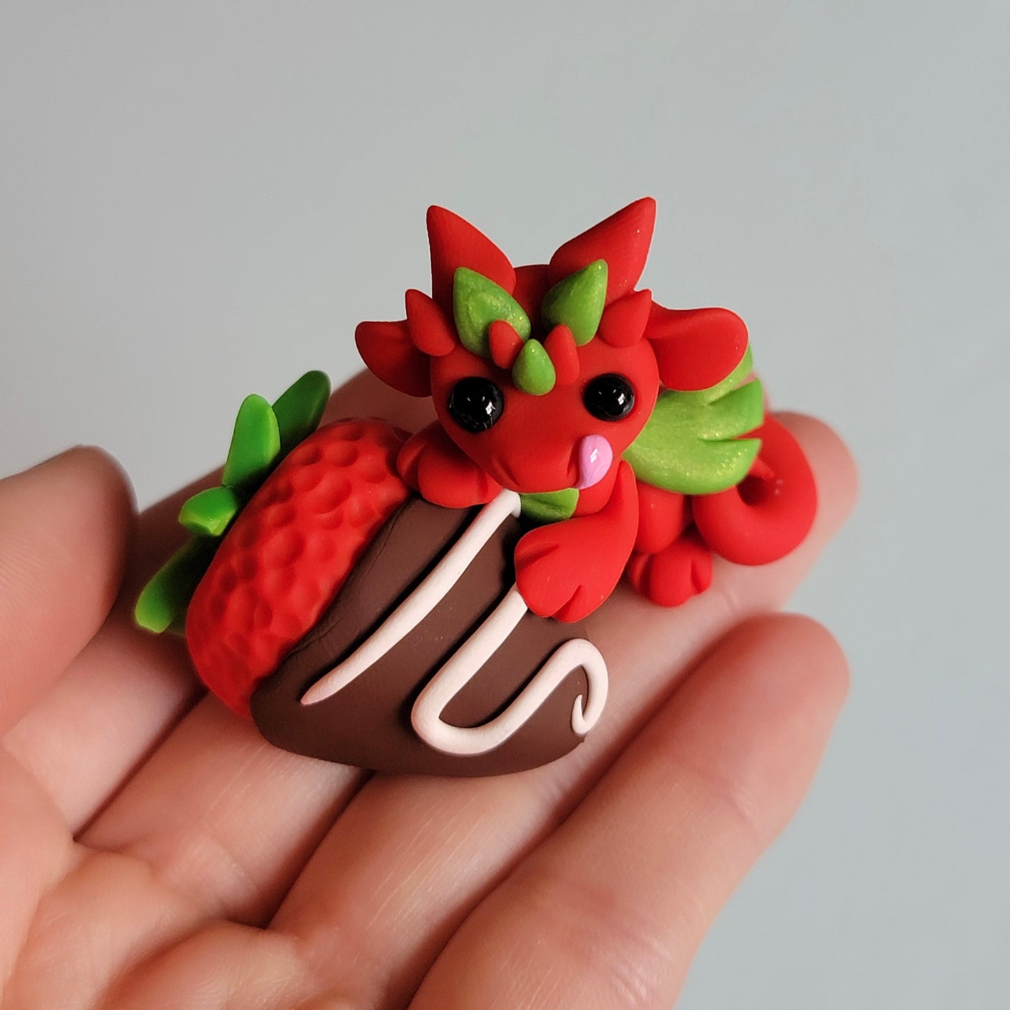 Chocolate Strawberry Baby Dragon, Handmade Clay Dragon