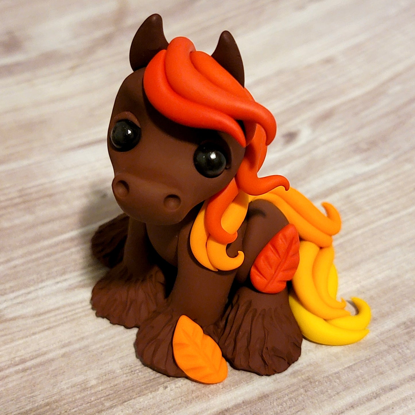 Fall Leaves Horse “Autumn Rainbow”, Handmade Clay Horse