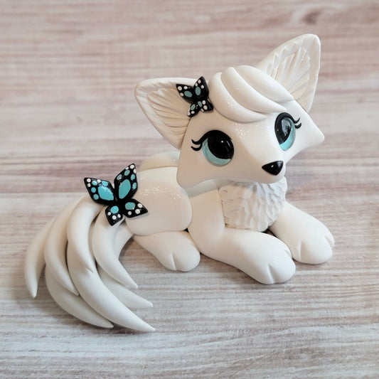 Blue Butterfly Fox “Mariposa”, Handmade Clay Fox
