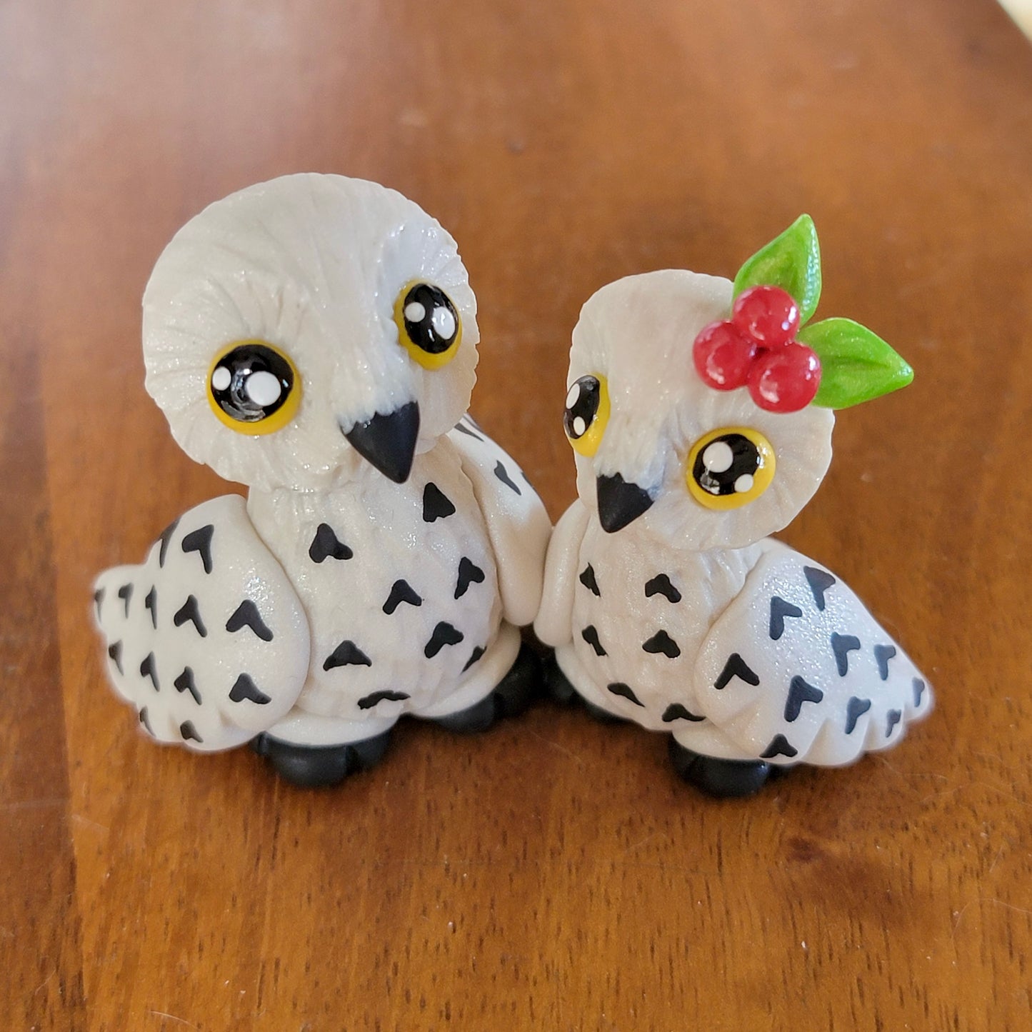 Snowy Owl Couple, Handmade Clay Owls