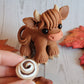 Cinnamon Roll Cow “Pumpkin”, Handmade Clay Highland Cow