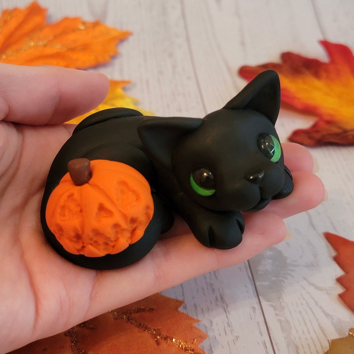 Jumbo-Sized Black Cat “Sully”, Handmade Clay Cat