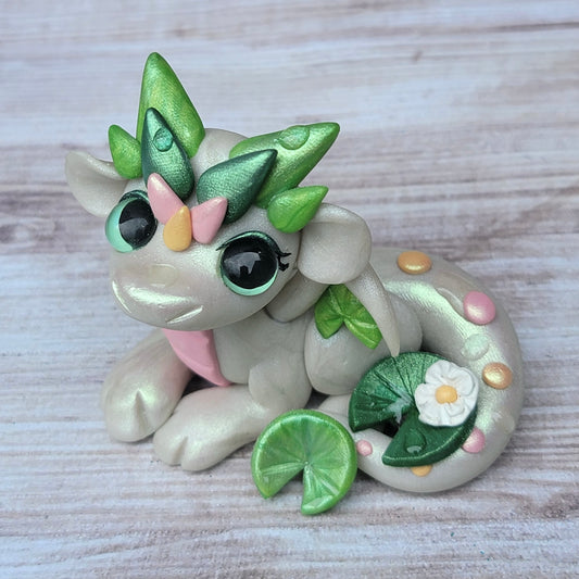 Lillypad Dragon “Dewdrop”, Handmade Dragon Sculpture