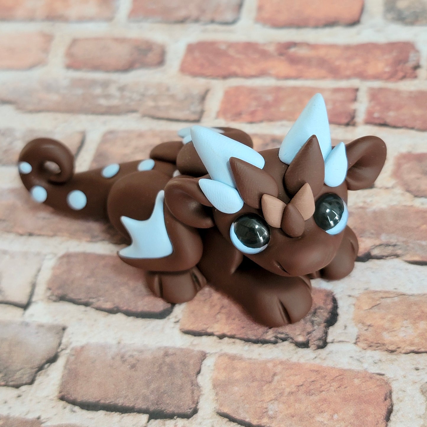 Crochet Blanket Dragon “Chocolate Chip”, Handmade Clay Dragon