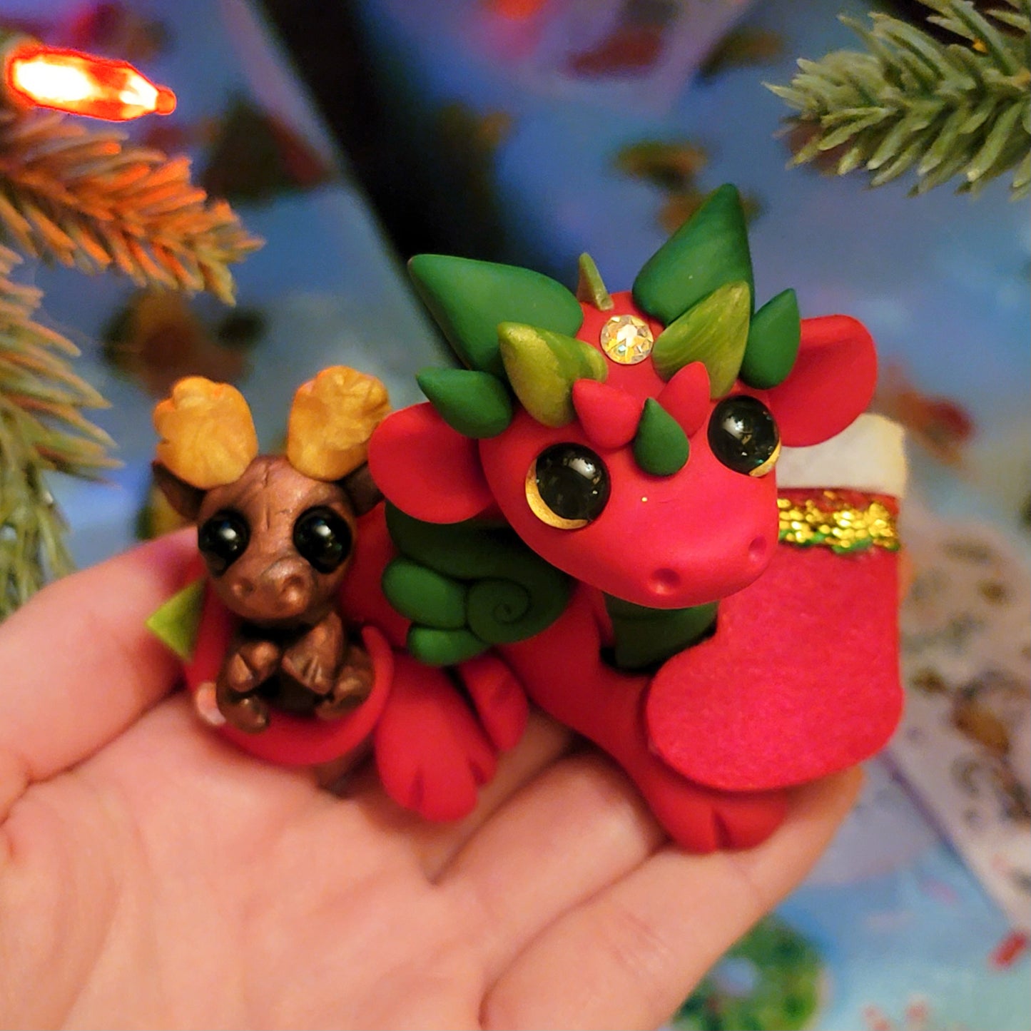 Dragon w/Moose Plushie “Candy Cane”