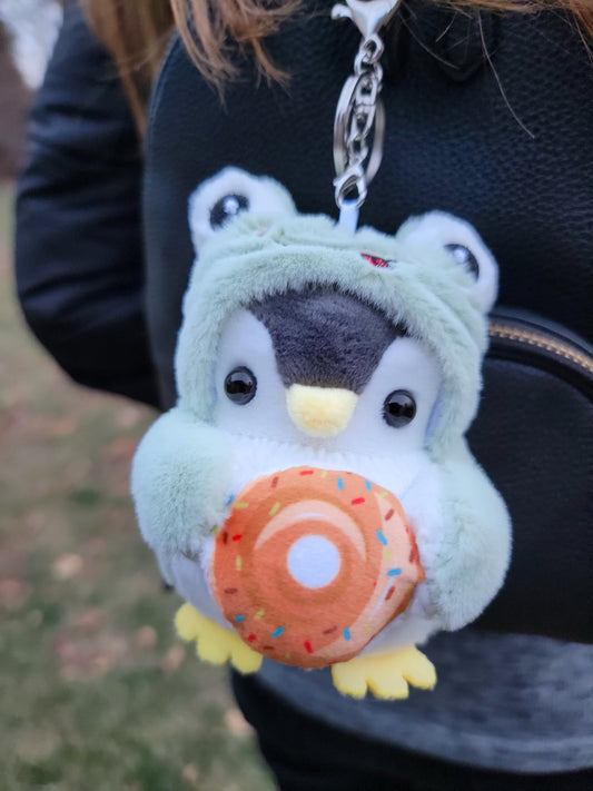 Cute Plush Penguin in Frog Costume Keychain