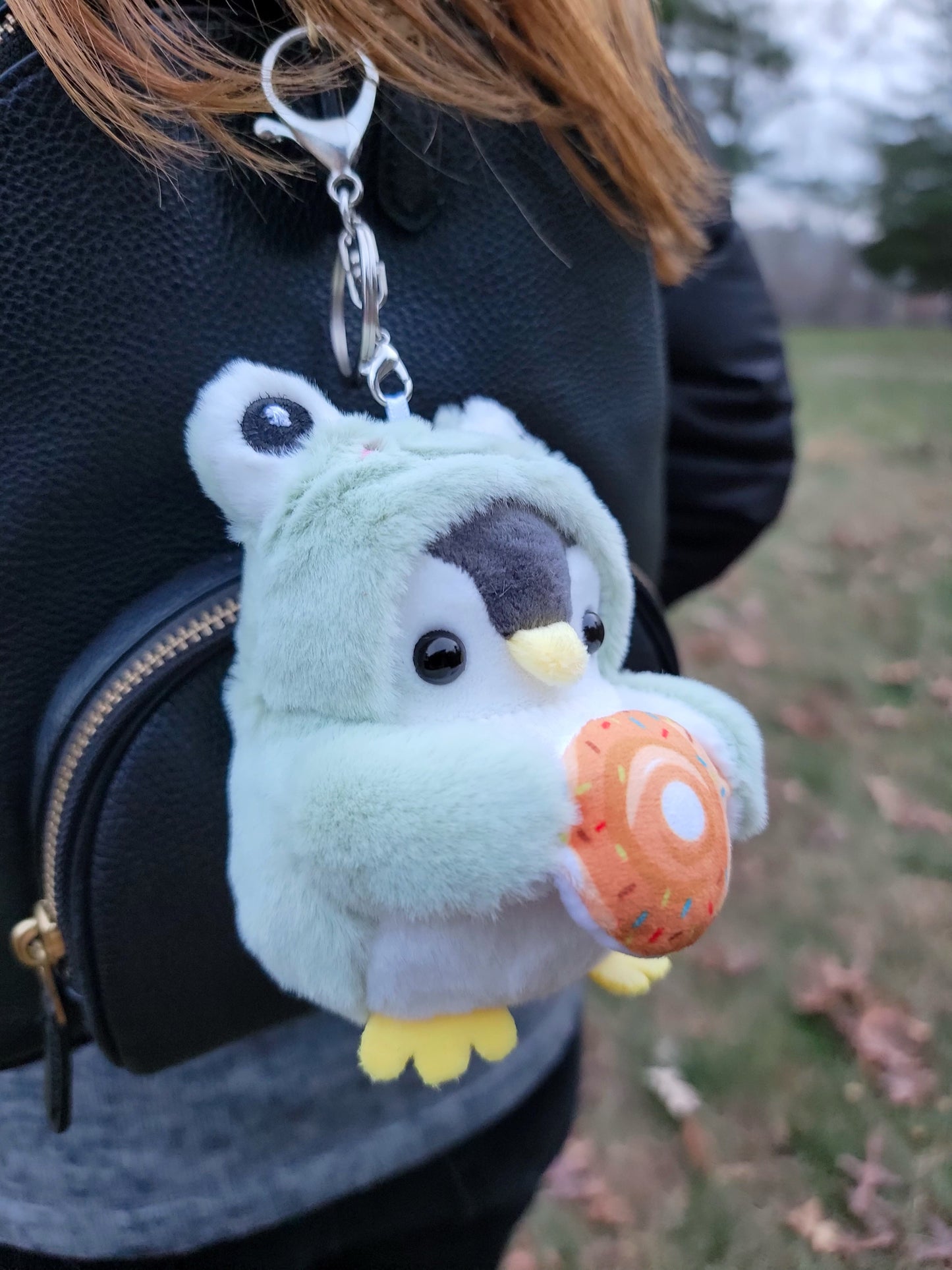 Cute Plush Penguin in Frog Costume Keychain